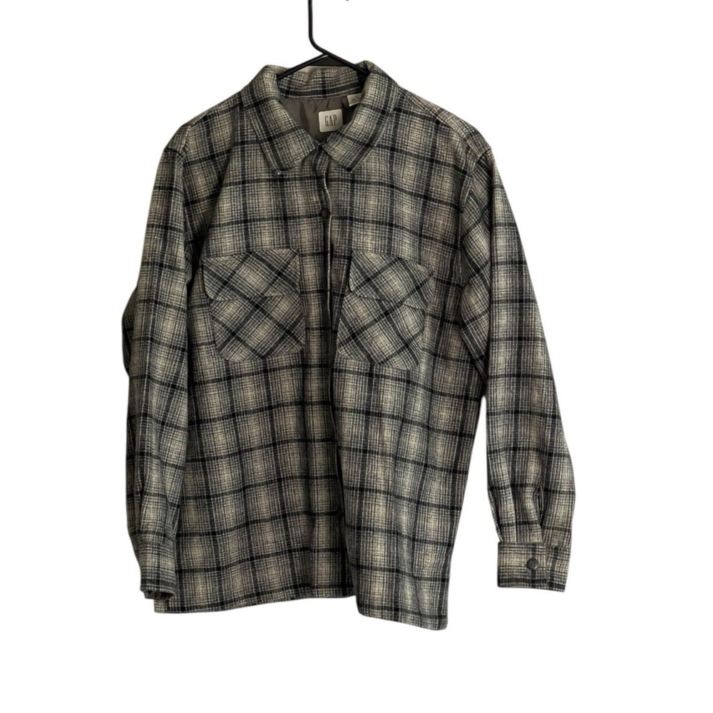 Vtg GAP Wool Blend Plaid Women Long Sleeve Button Grunge Cabin Preppy Warm Large